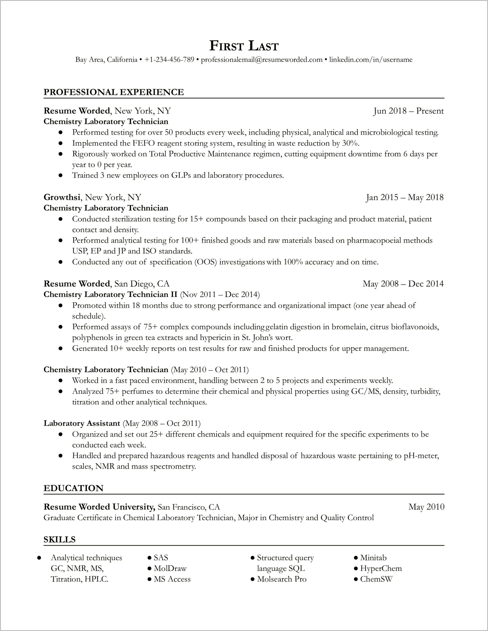 Medical Lab Technician Resume Sample Format