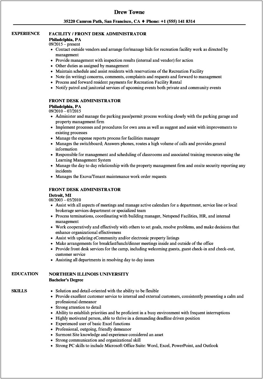 Medical Office Front Desk Job Description For Resume