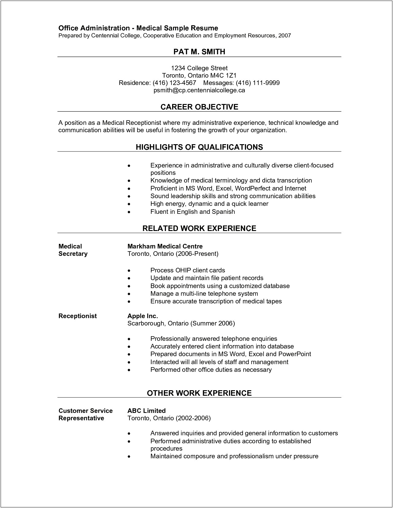 Medical Office Job Description For Resume