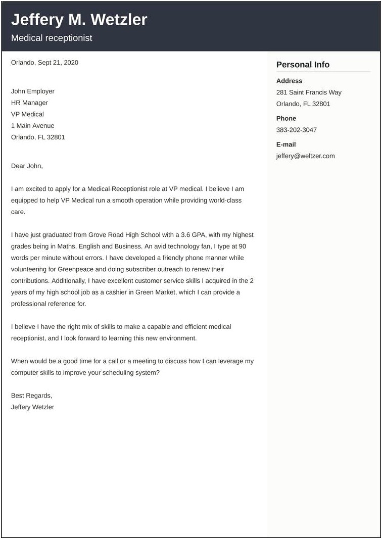 Medical Receptionist Cover Letter Examples Resume