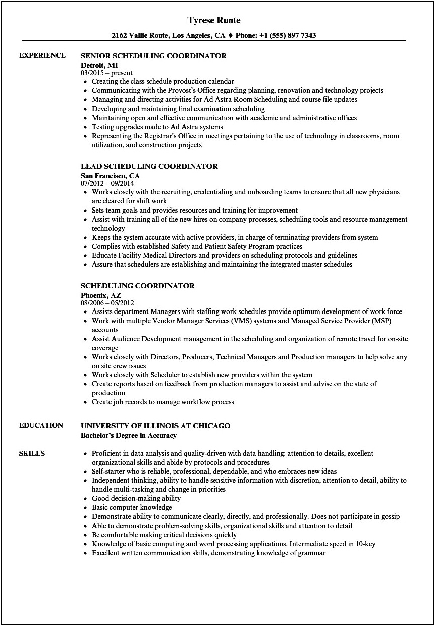 Medical Scheduler Job Description For Resume