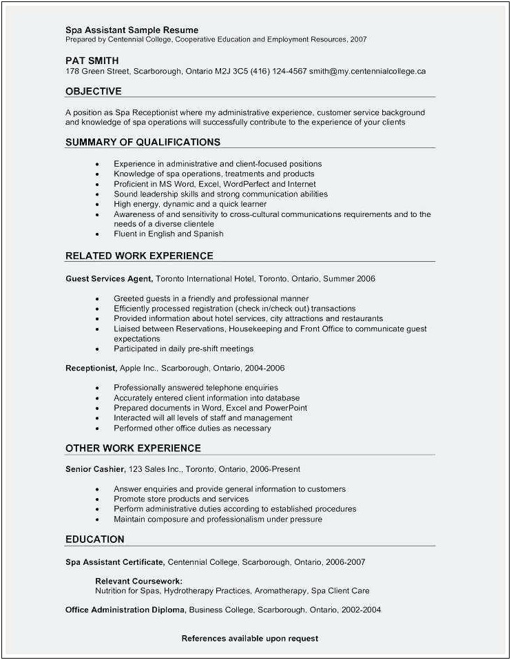 Medical Spa Front Desk Resume Experience