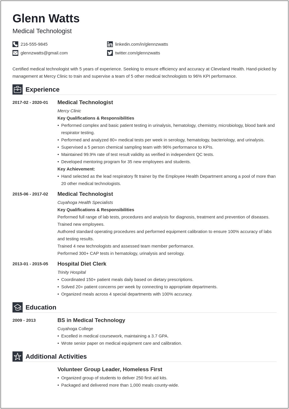 Medical Technician Resume Examples No Work Experience