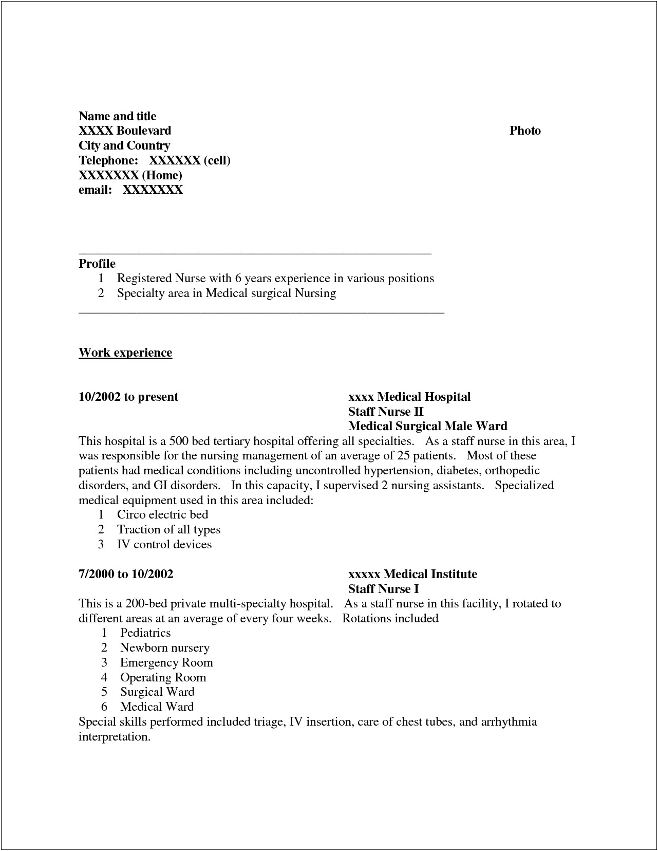 Medical Ward Nurse Resume Job Description