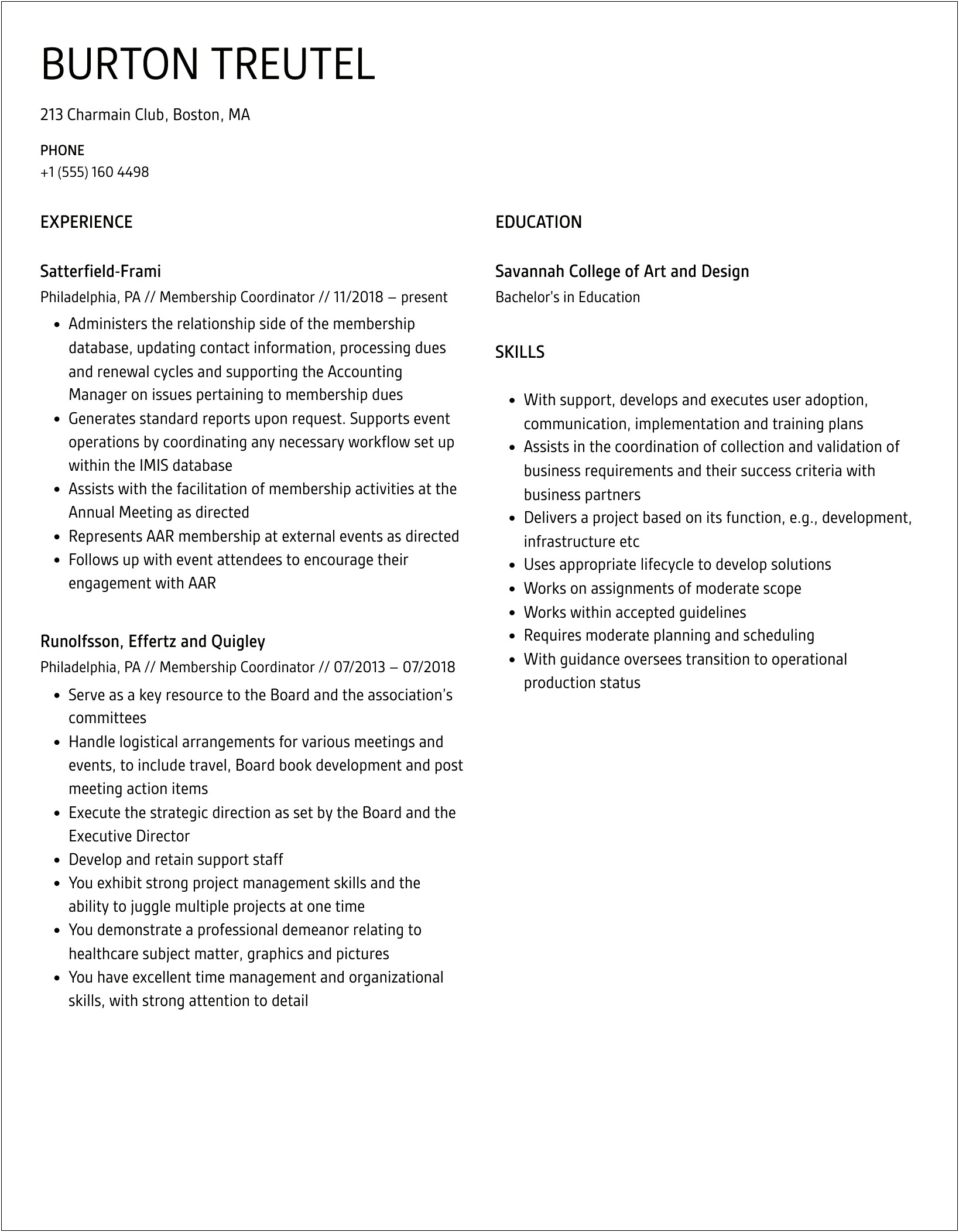 Membership Coordinator Job Description For Resume