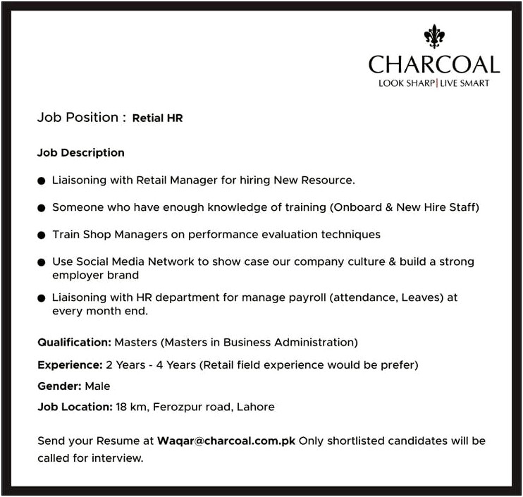 Men Retail Job Description For Resume