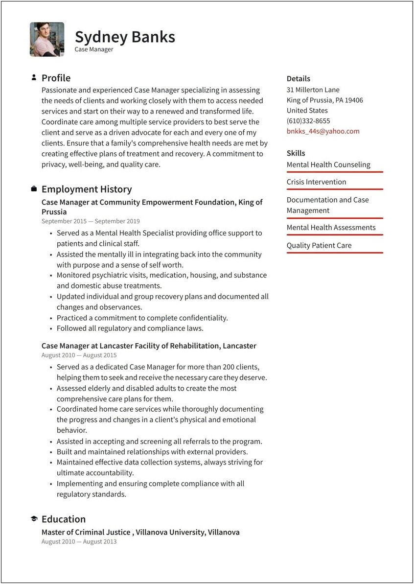Mental Health Case Manager Resume Objective