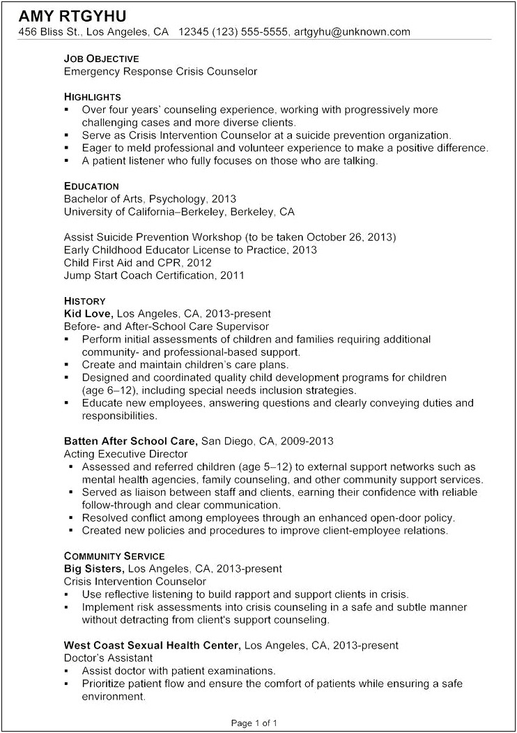Mental Health Counseling Job Objective For Resume