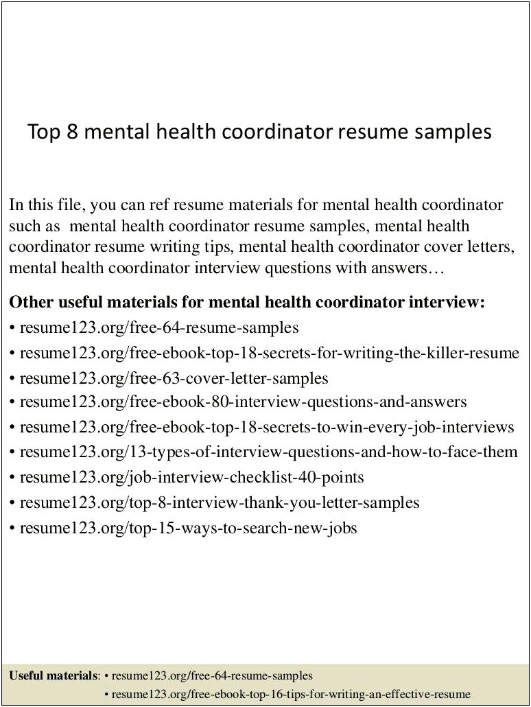 Mental Health Customer Service Resume Sample