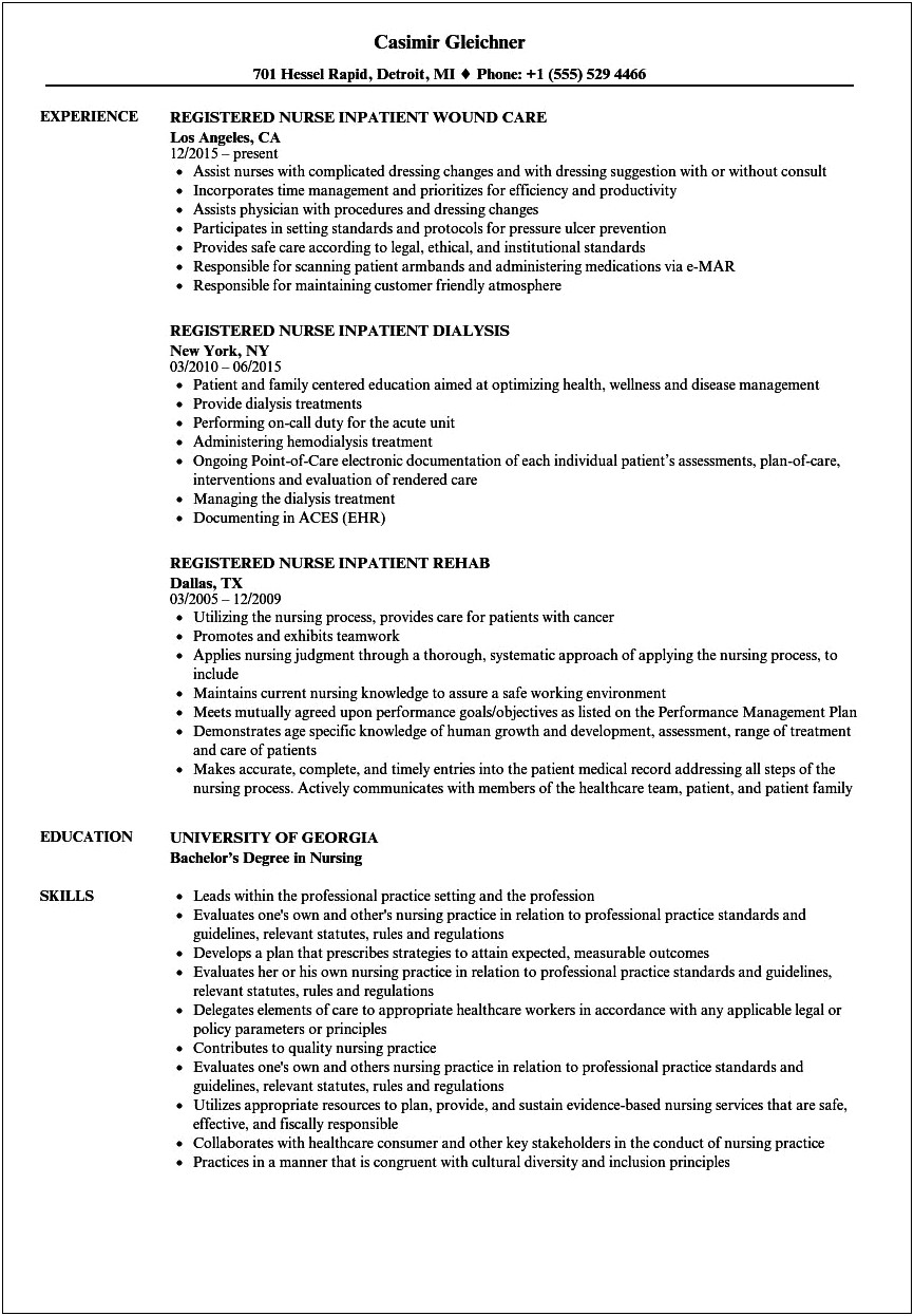 Mental Health Nurse Description For Resume