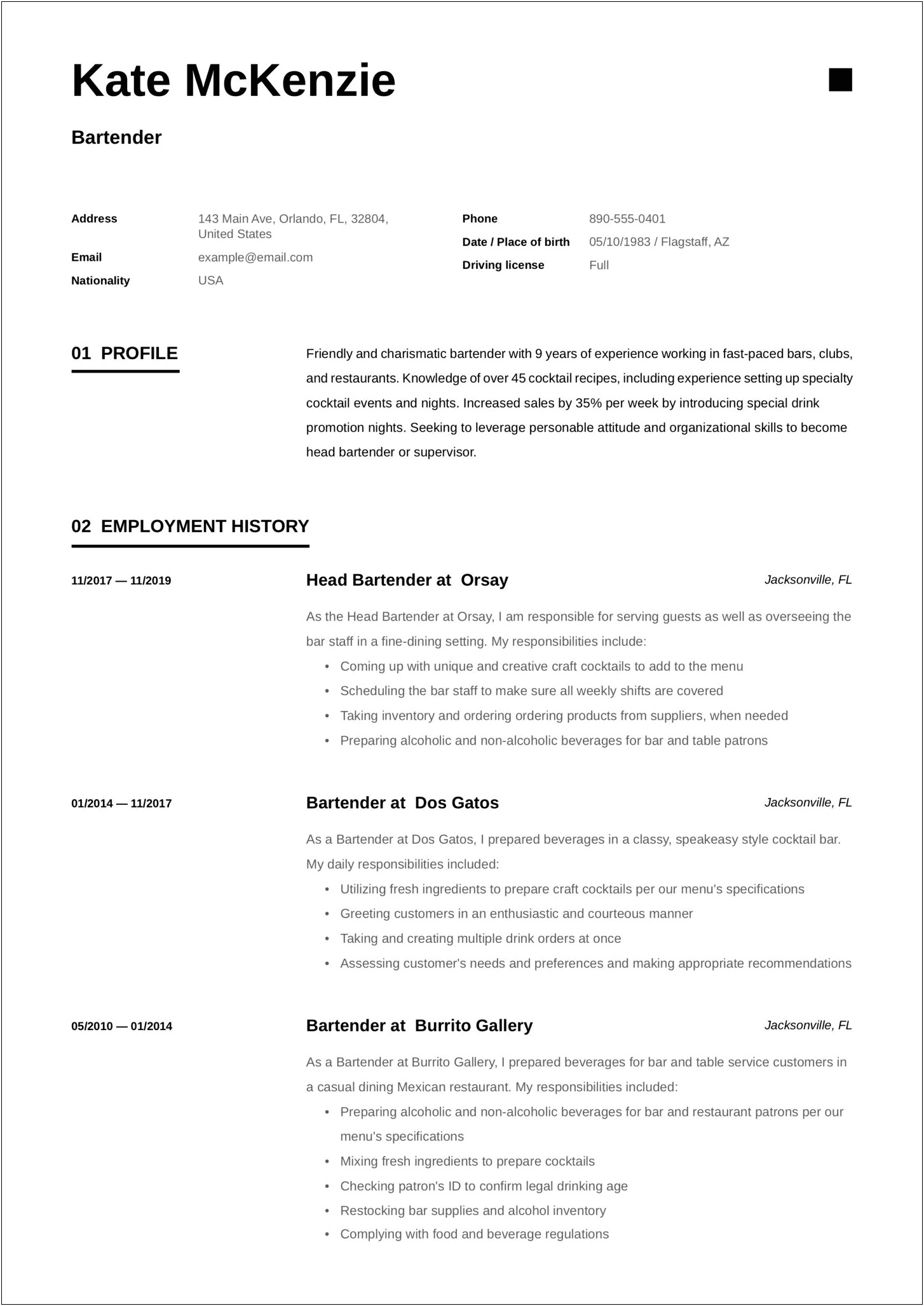Microbrewery Resume With Picture Bartender Sample