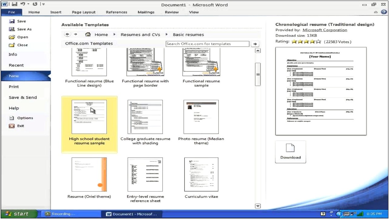 Microsoft Office Word 2007 Resume Wizard