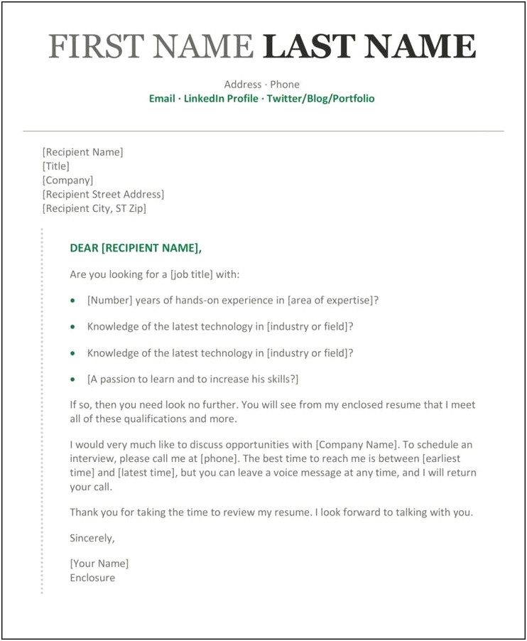 Microsoft Word Resume Cover Letter Template