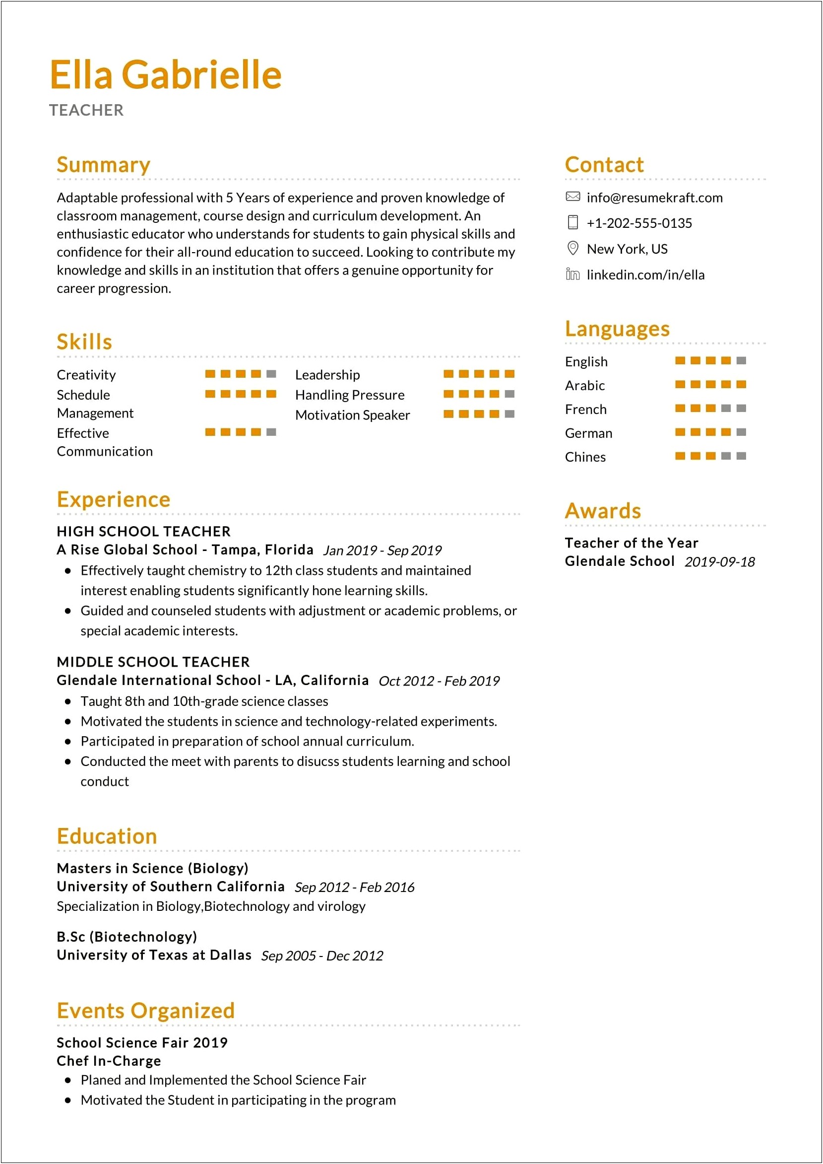 Middle School Science Teacher Resume Examples