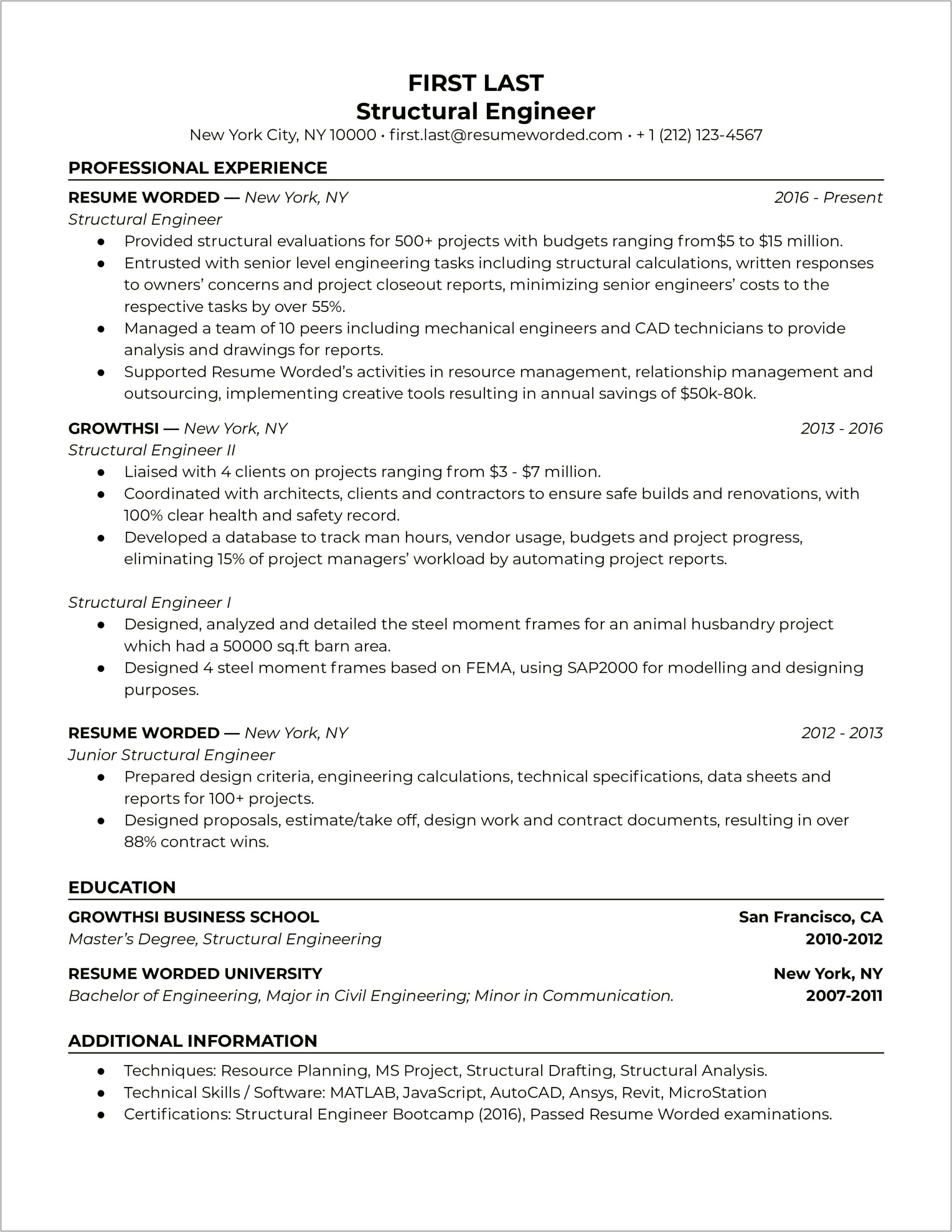 Monster Civil Engineering Resume With One Year Experience