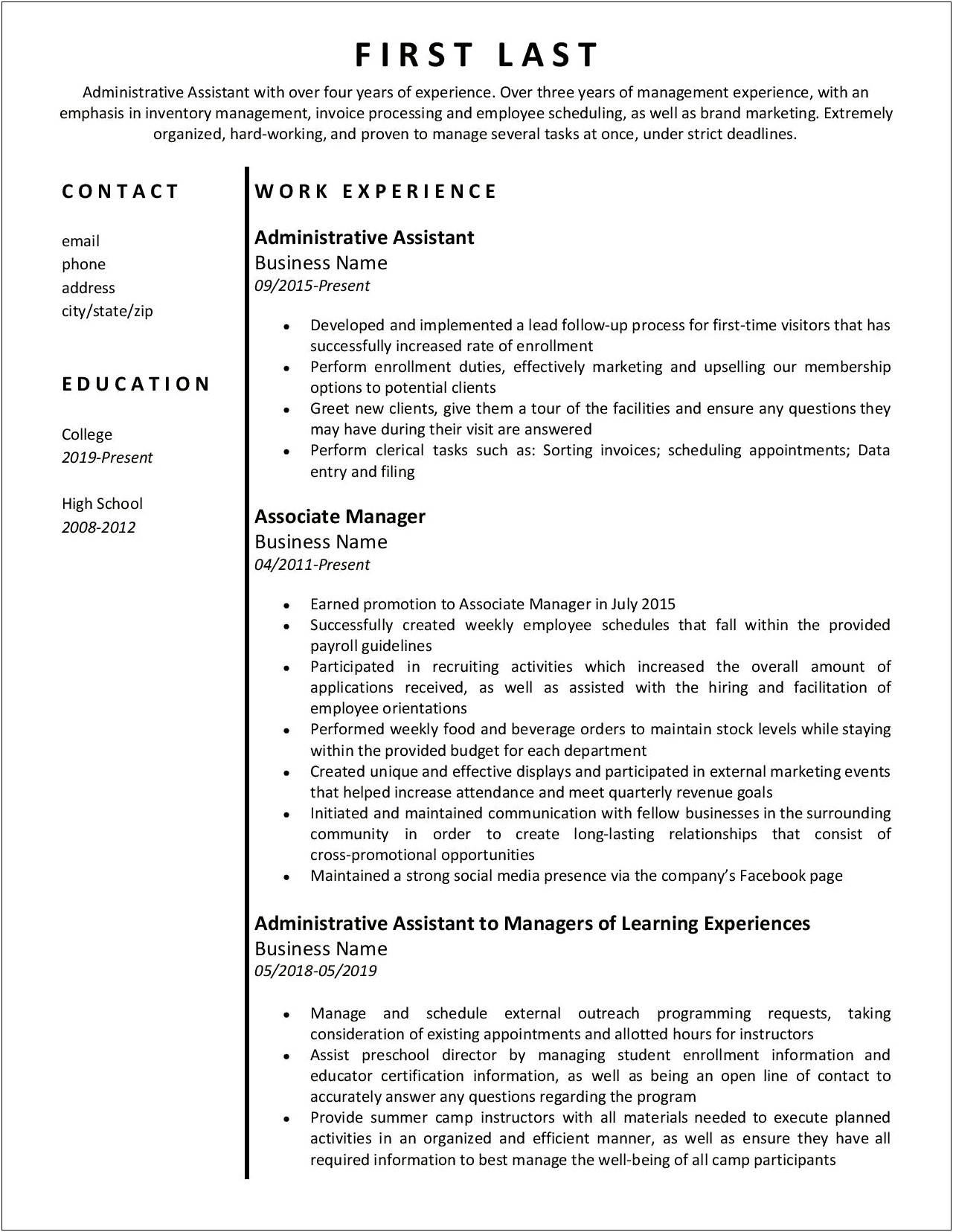 Multiple Positions At One Job On Resume