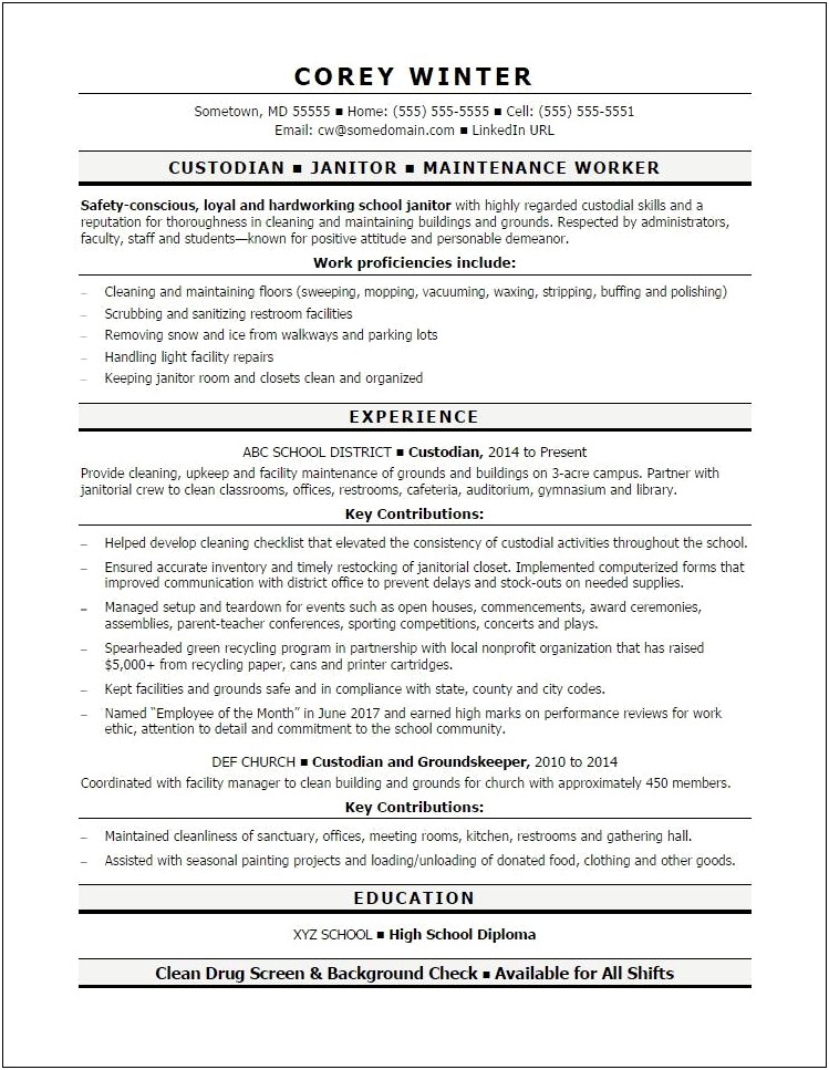 Name For Fast Food Worker For Resume