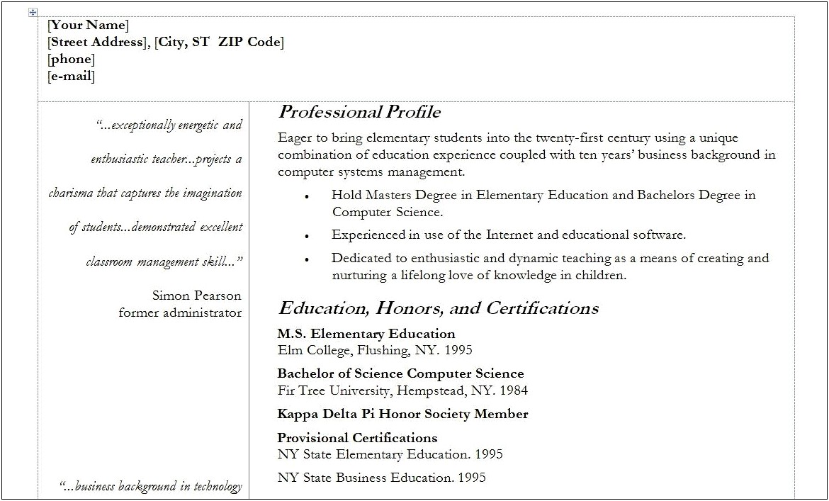 National Technical Honor Society Resume Template