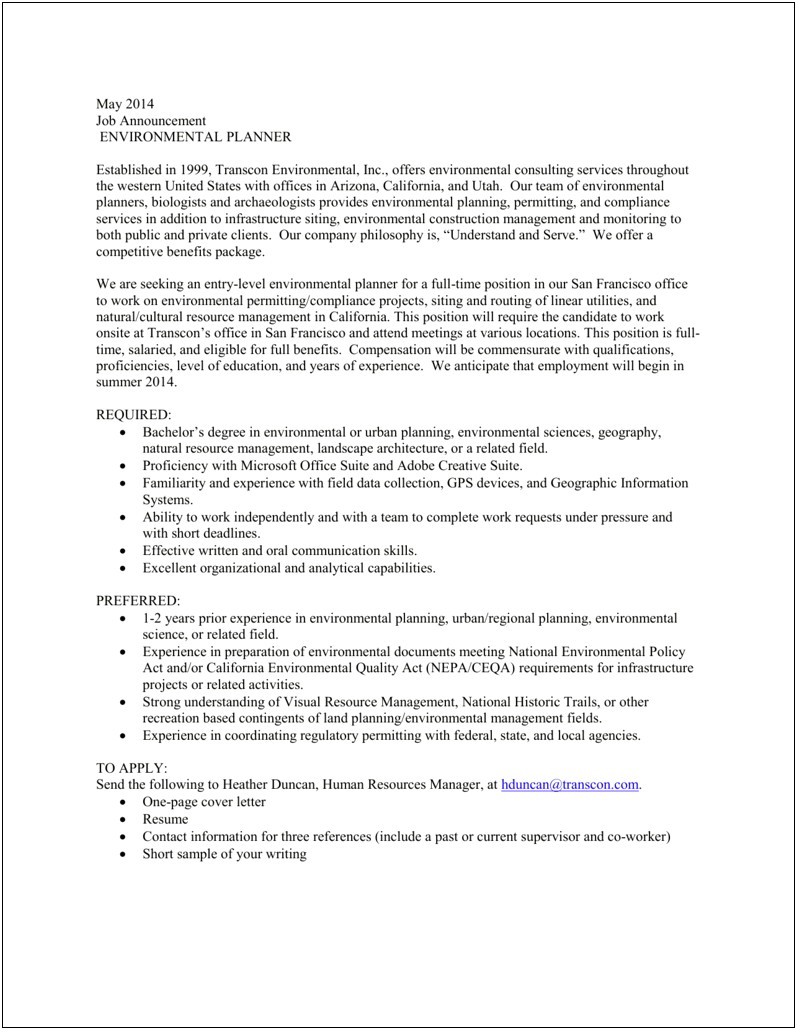 Natural Resource And Environmental Science Objective Resume