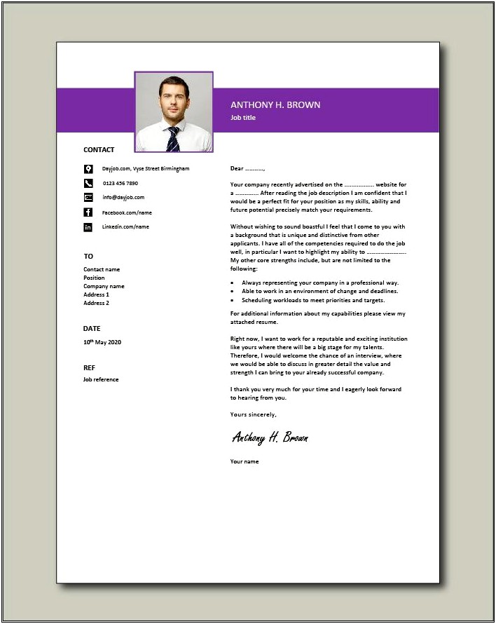 Need Sample Of Cover Letter For Resume