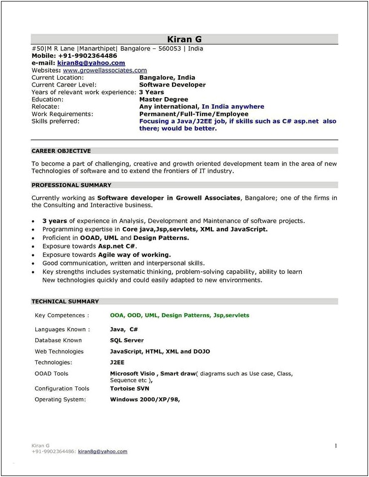 Net Sample Resume For Maintenance Projects