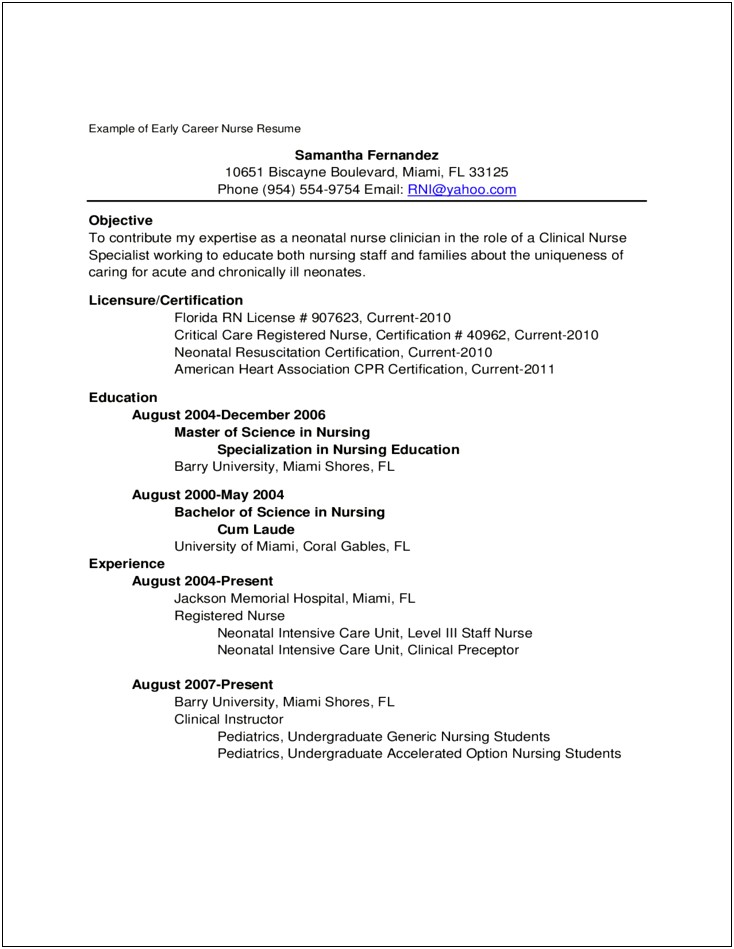 New Grad Nursing Job Description Resume
