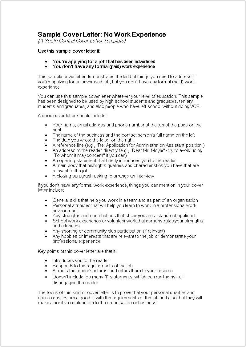 New Grad Resume Cover Letter No Expereince