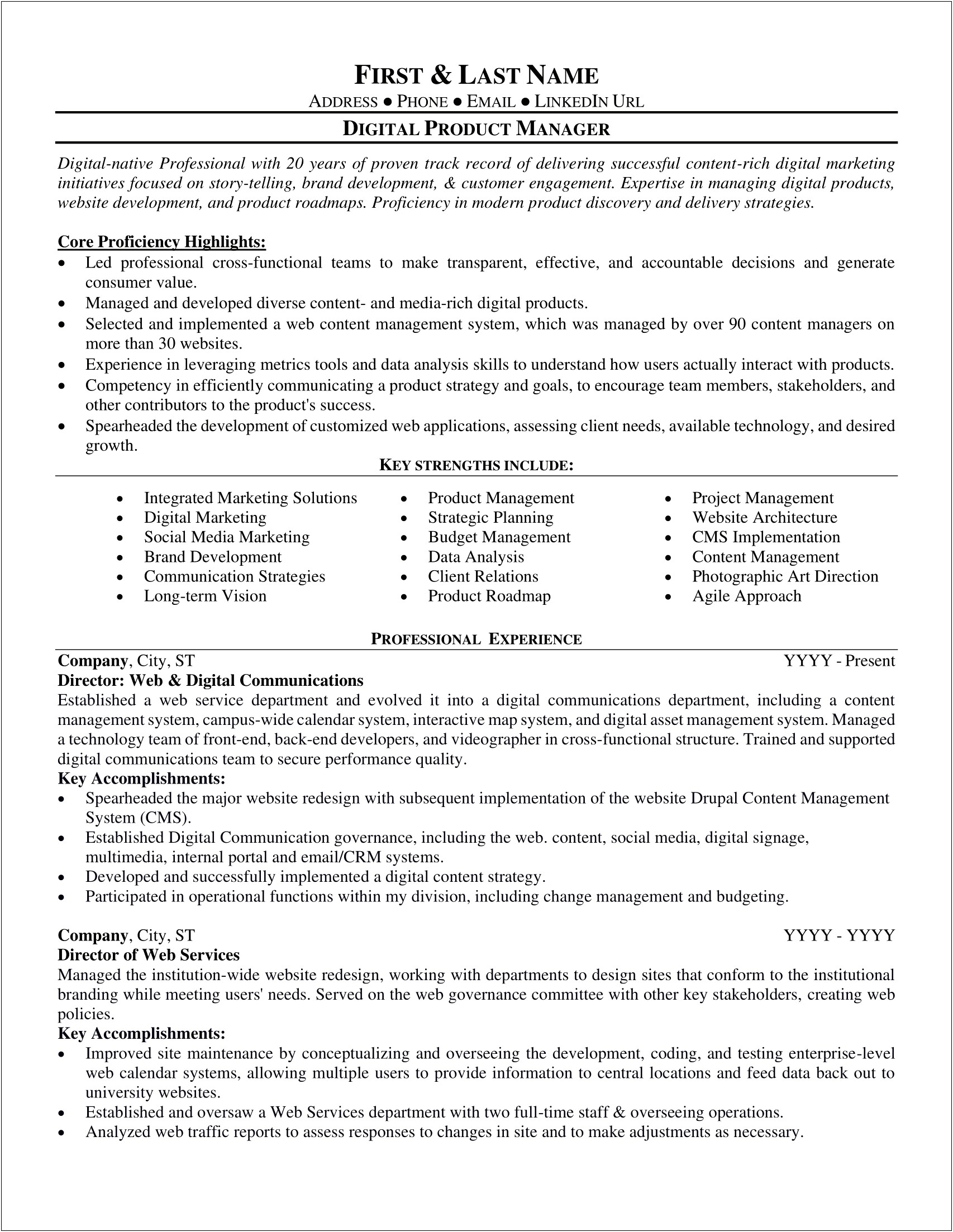 New Product Development Project Manager Resume Key Responsibilities