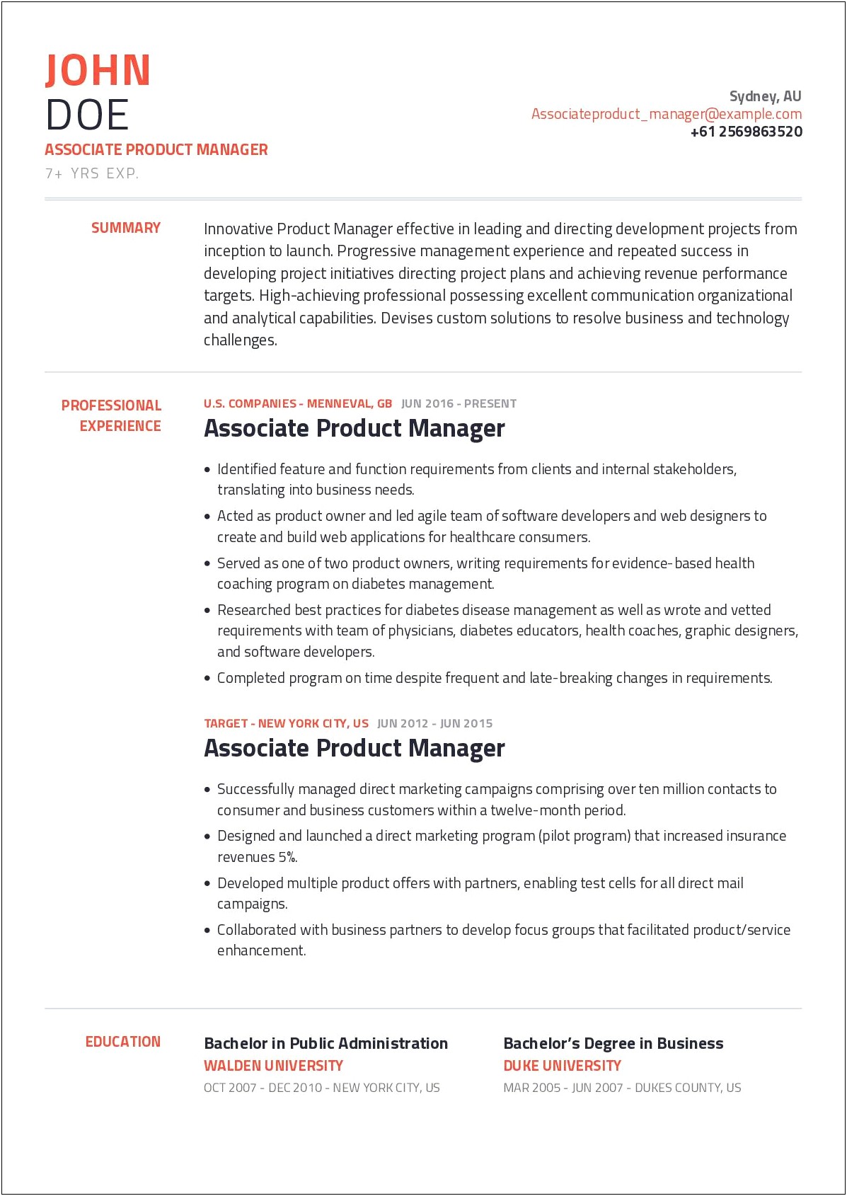 New Product Development Project Manager Resume