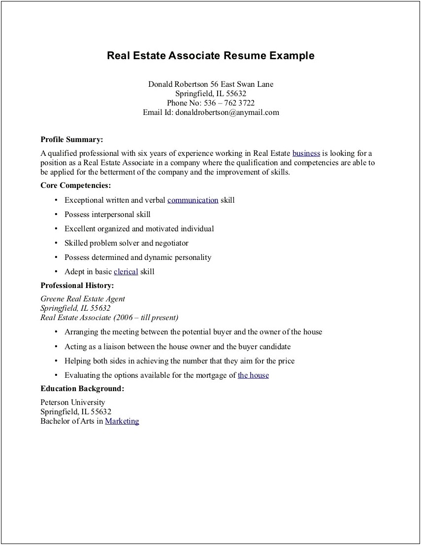 New Real Estate Agent Resume No Experience