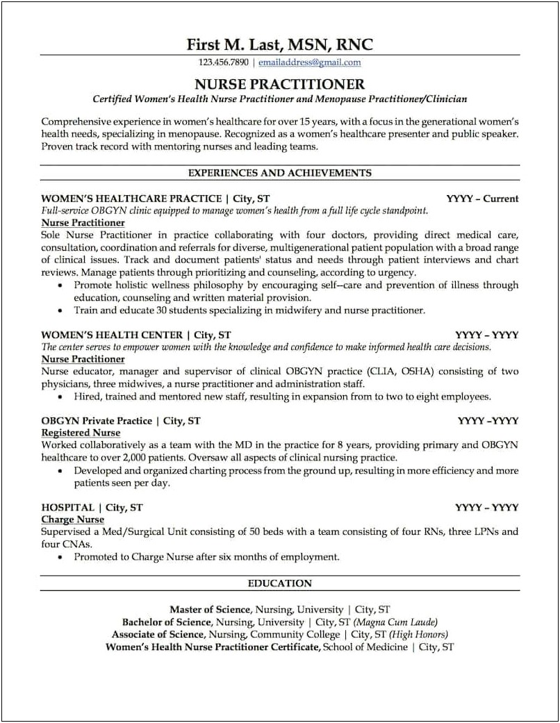 Newly Graduate Registered Nurse Summary Resume