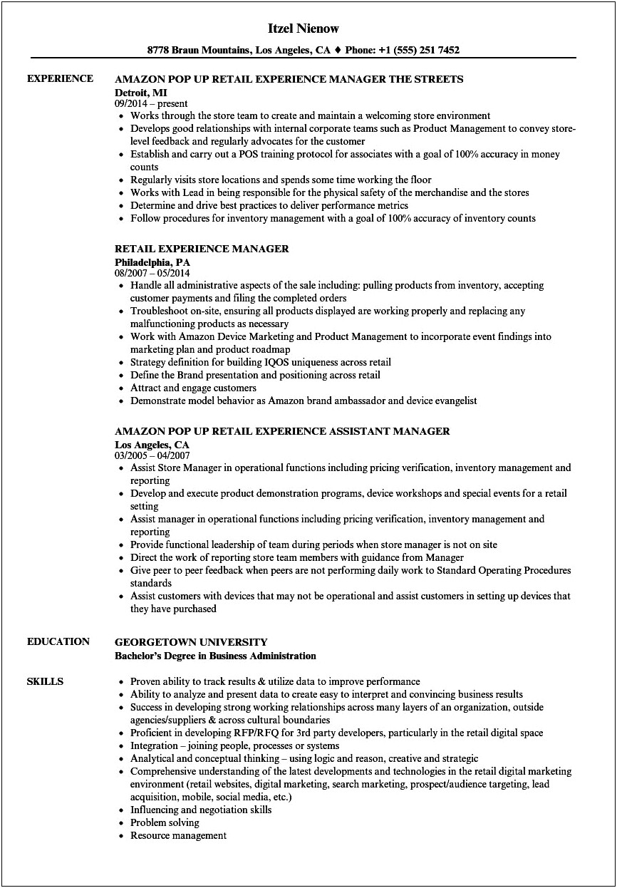 No Work Experience Resume For Retail