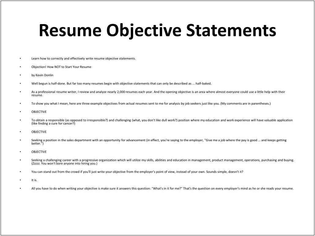 Non Specific Objective For A Resume