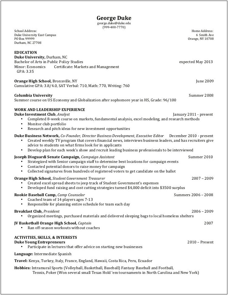 Ntramural Sports Official Resume In Word Format