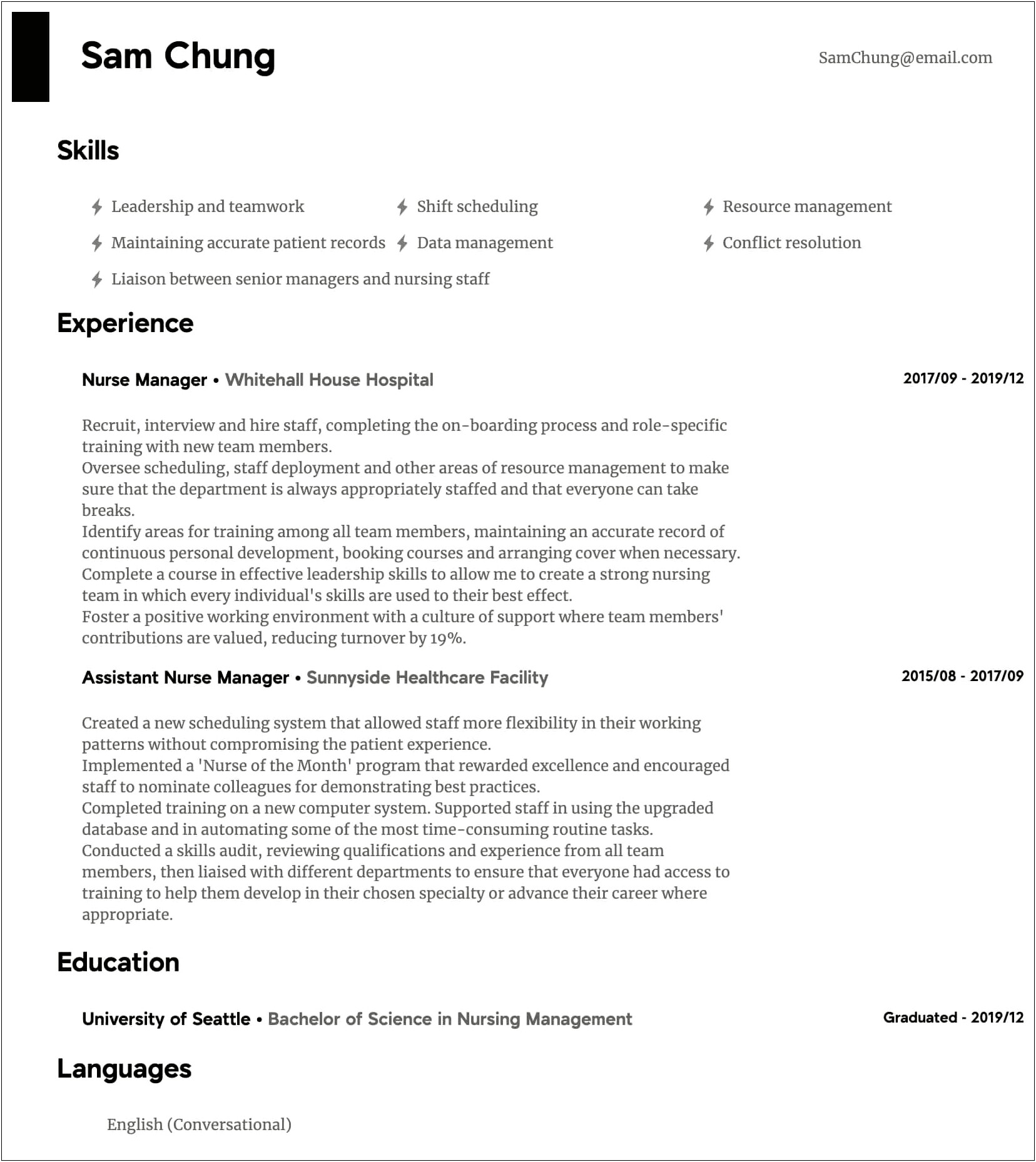 Nurse Manager Job Description For Resume