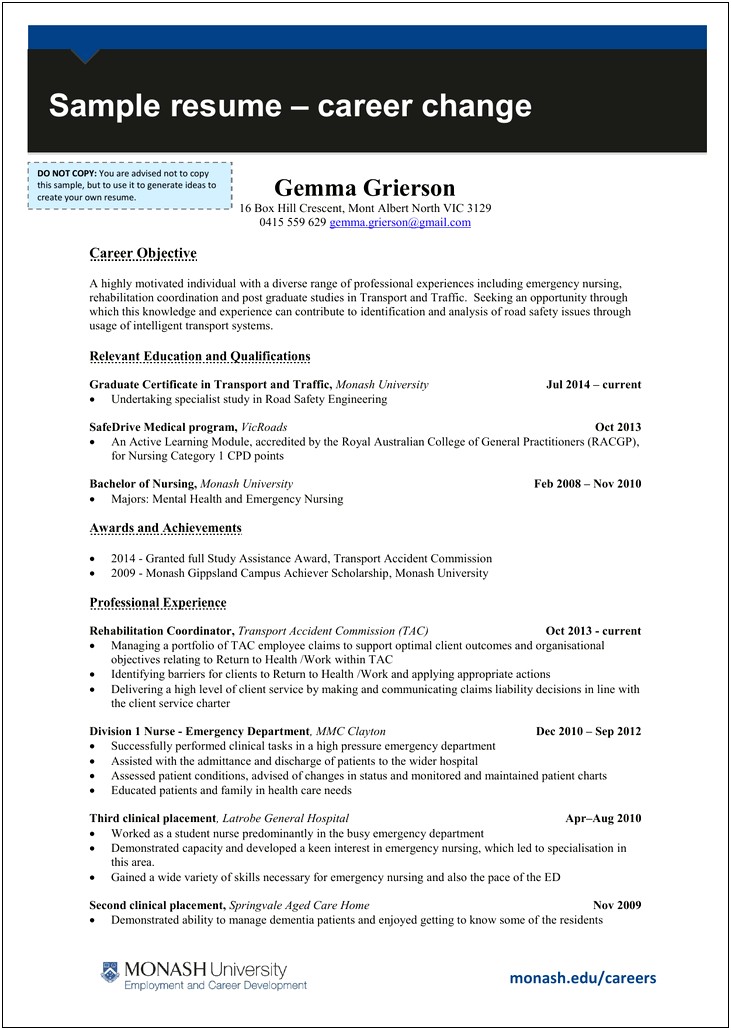 Nursing Resume Objective For Grad School