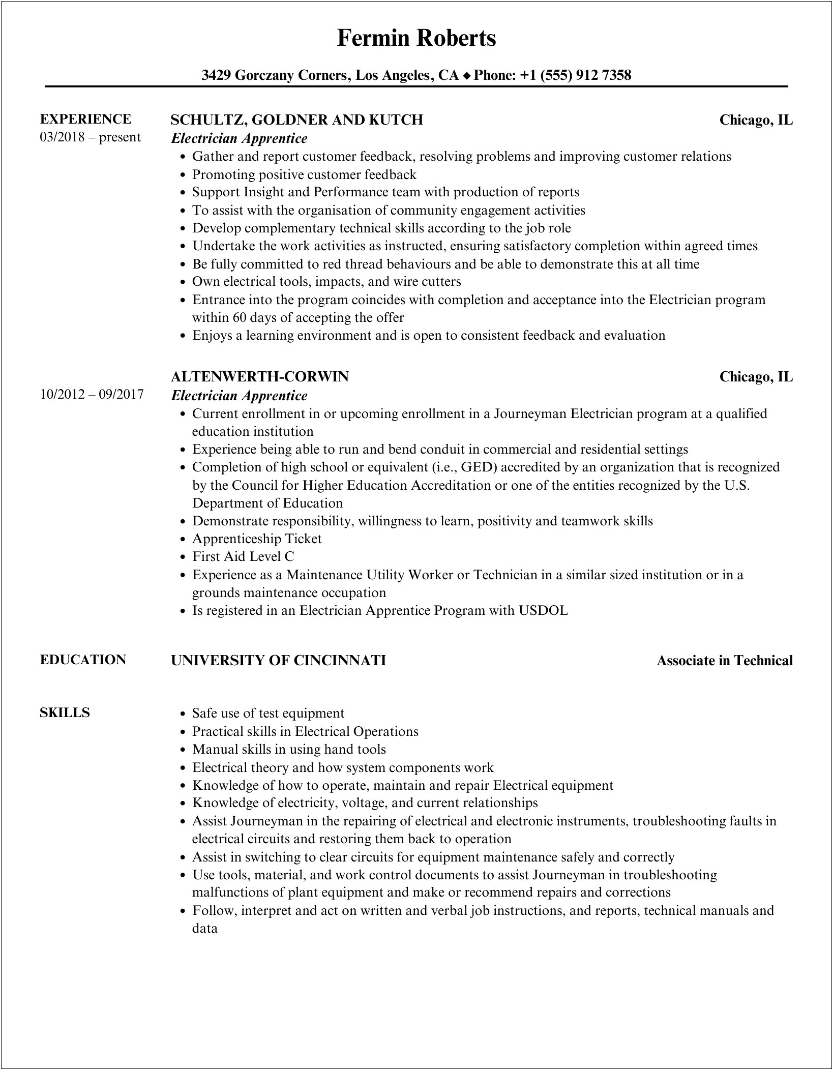 Nv Energy Apprenticeship Summary For Resume Examples