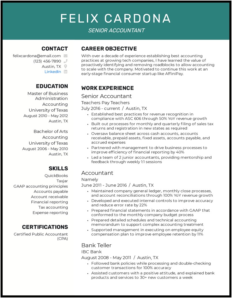 Objective Examples For A Finance Resume