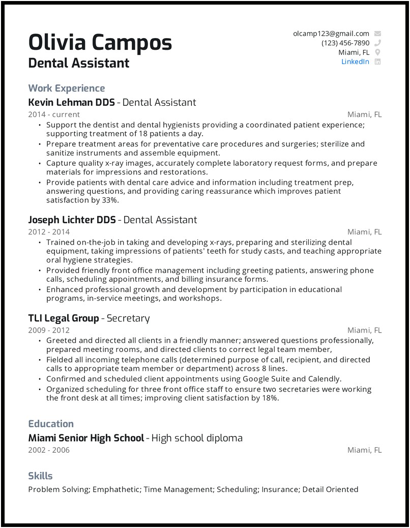 Objective Examples For Dental Assistant Resume