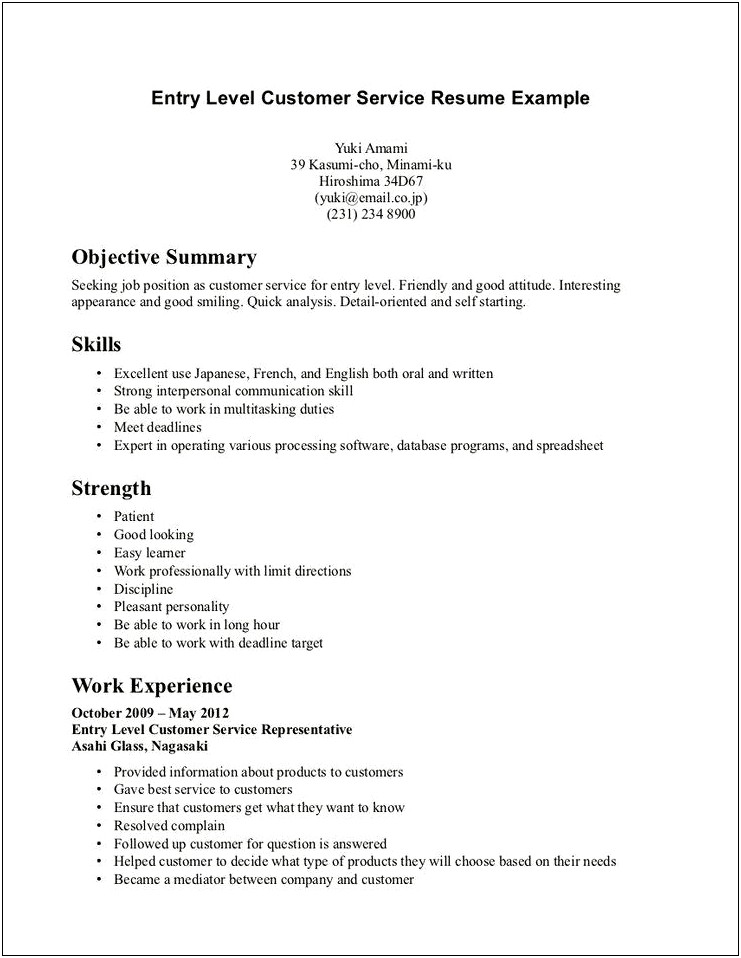 Objective Examples For Entry Level Resume
