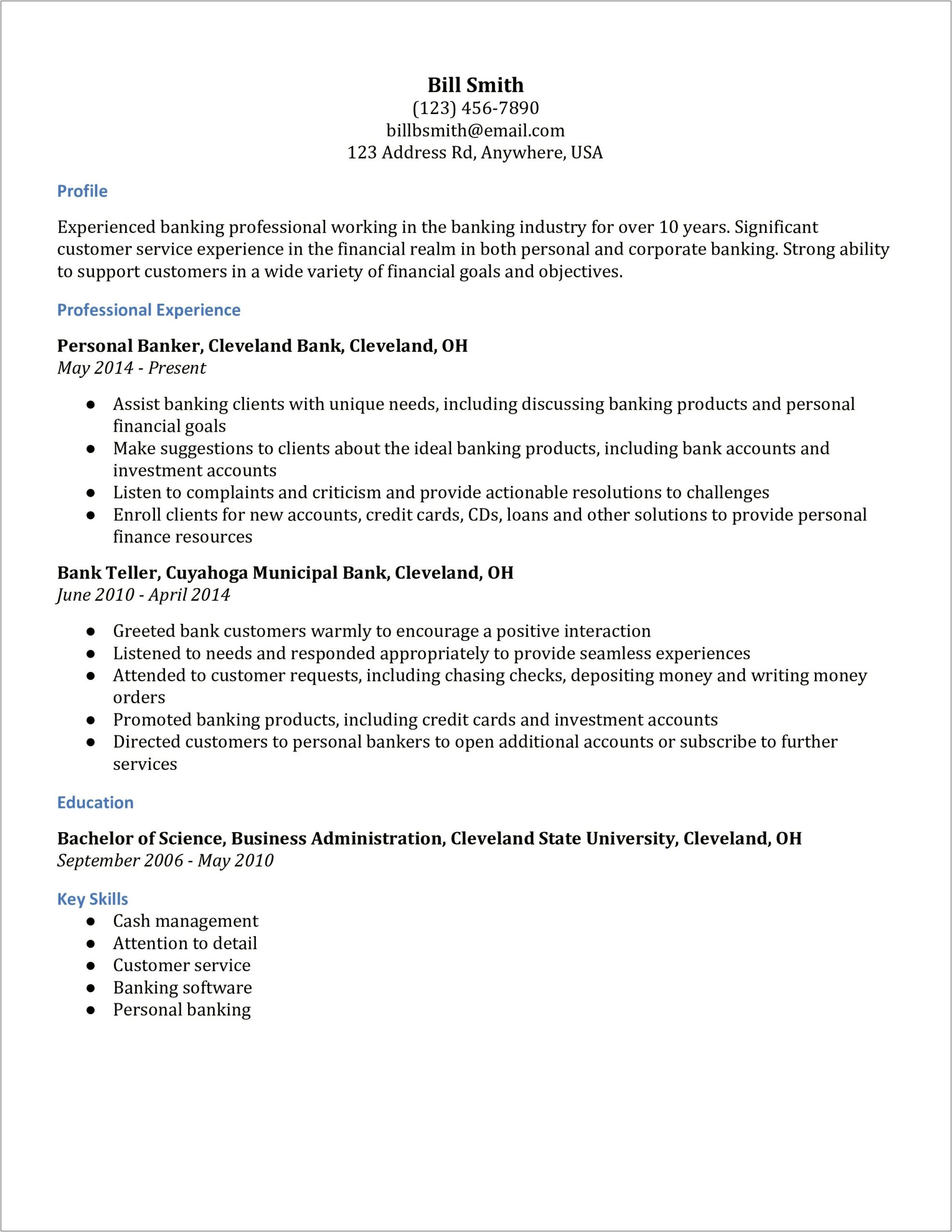 Objective Examples For Resume For Bank Teller