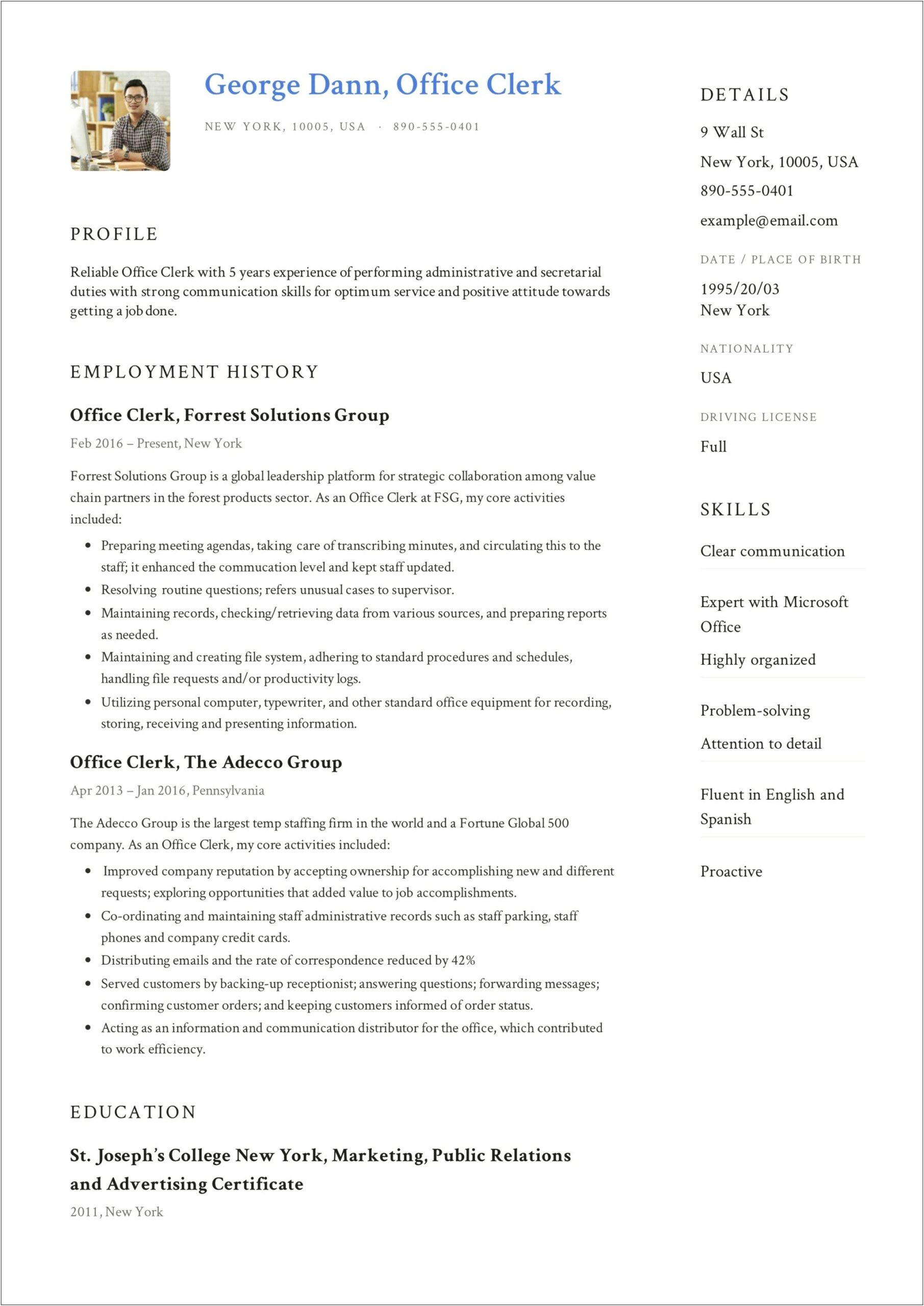 Objective Examples For Resume In Clerical
