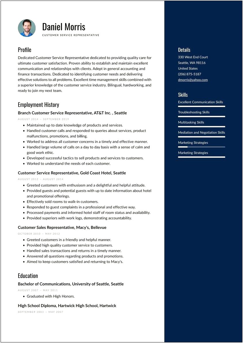 Objective Examples For Resume In Customer Service
