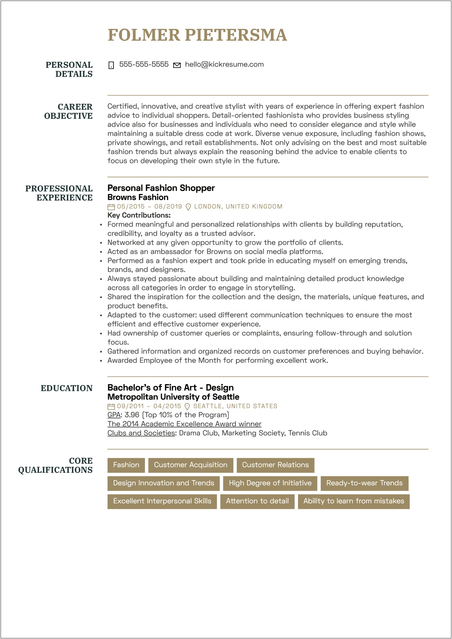 Objective For A Fashion Stylist Resume