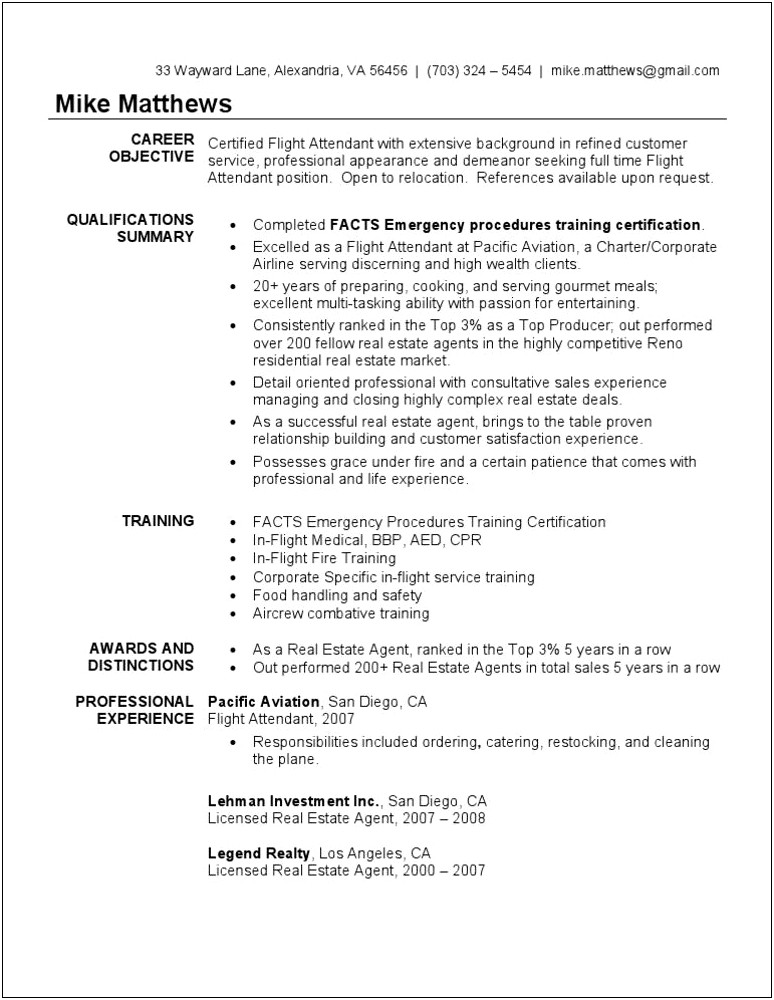 Objective For A Flight Attendant Resume