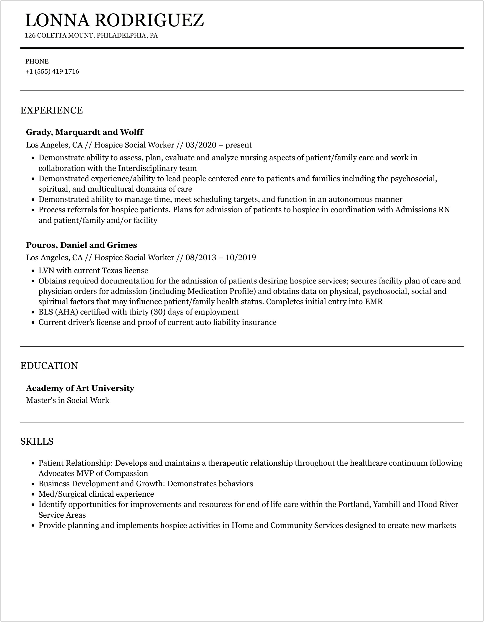 Objective For A Hospice Social Worker Resume