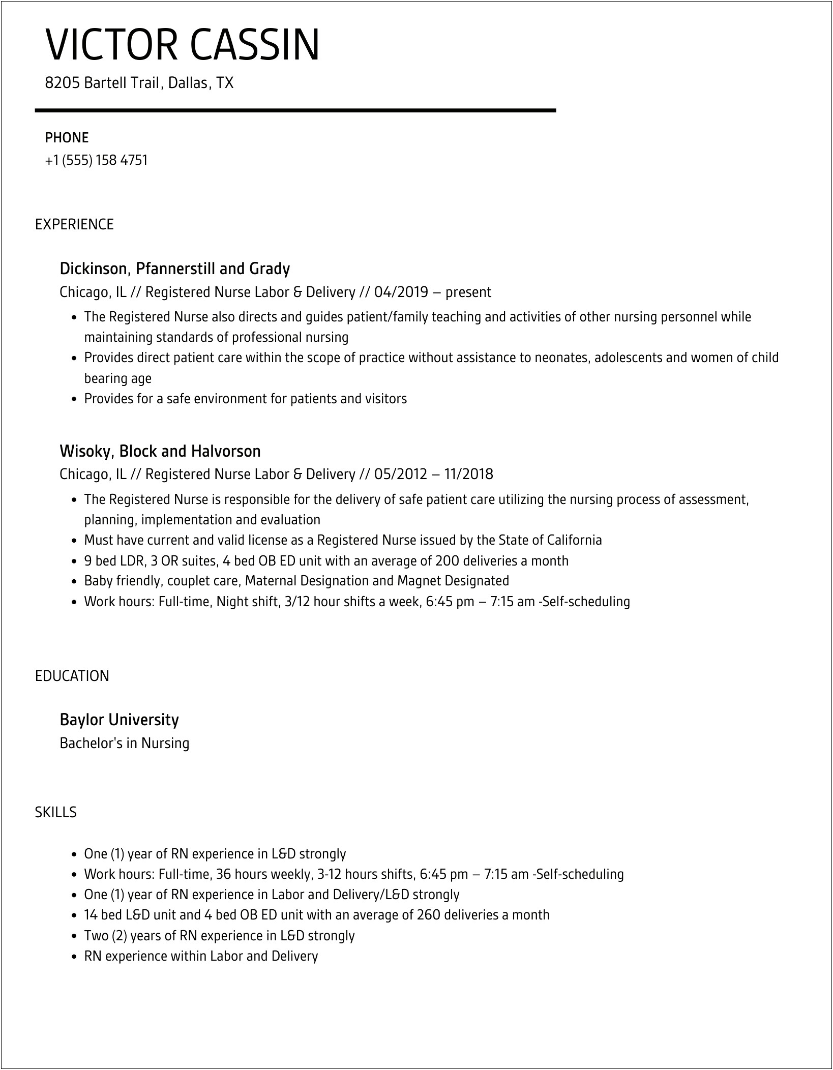 Objective For A Labor And Delivery Resume