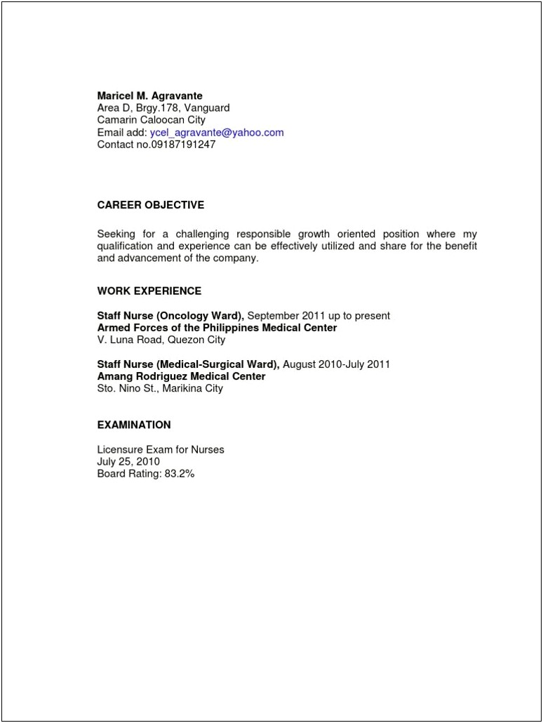 Objective For A Nursing Assistant Resume