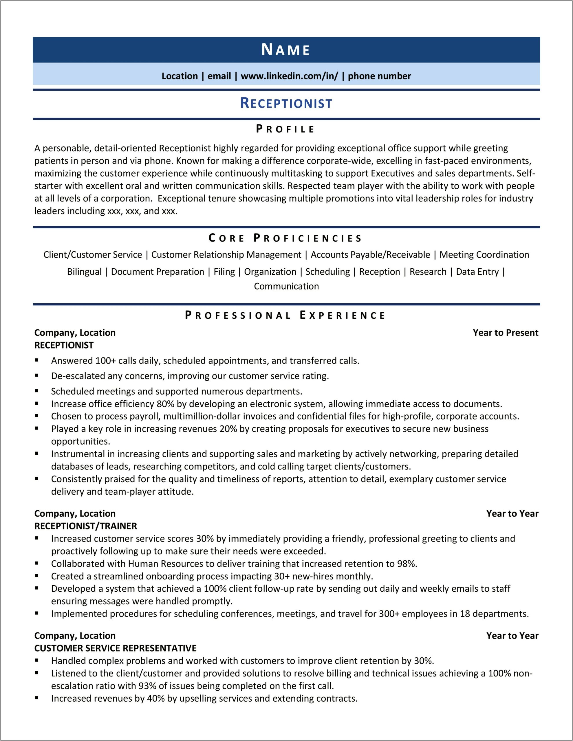 Objective For A Resume As Law Firm Receptionist