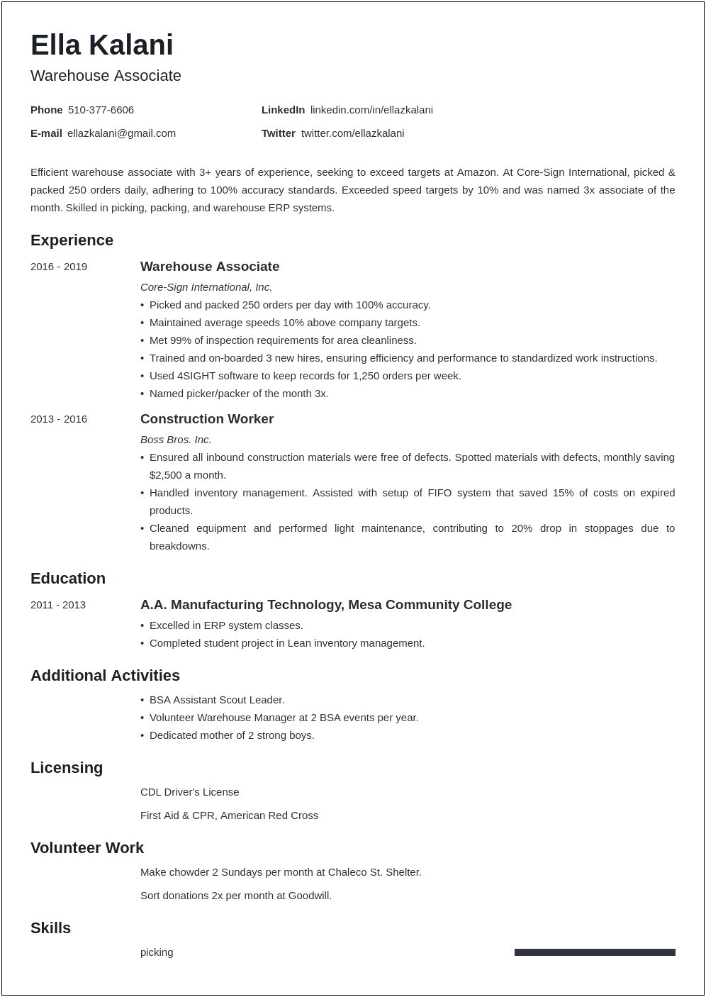 Objective For A Warehouse Manager Resume